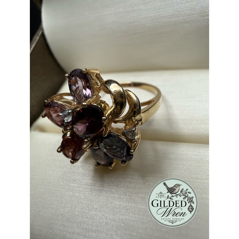 Vintage 14K Gold Multicolor Spinel Sapphire Cocktail Ring Mid Century Sz 6.75 - Picture 7 of 16